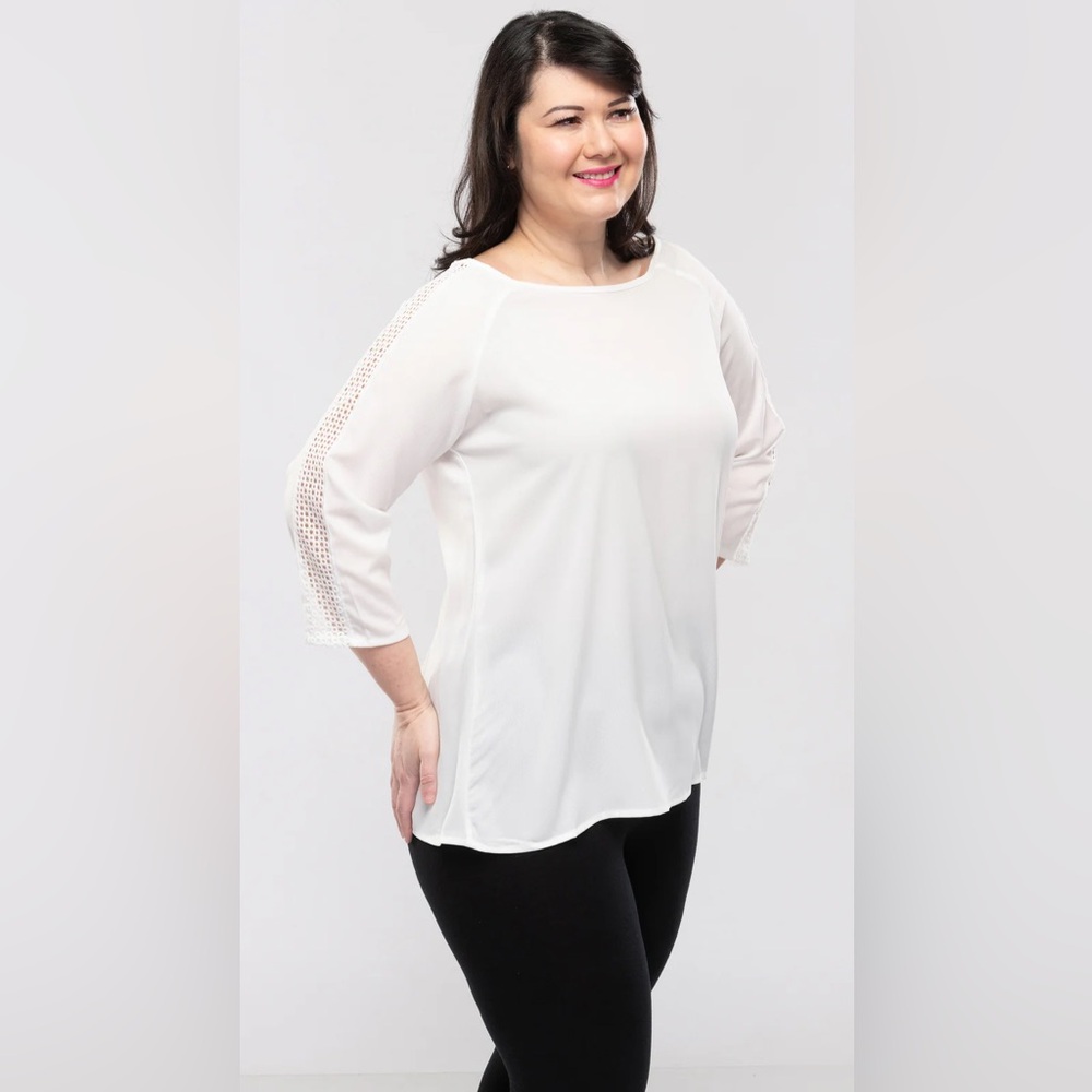 Elegant White Top with Mesh Accents